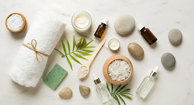 Indulge in self-care with luxurious spa essentials and natural elements for a rejuvenating experience, capturing the essence of wellness and tranquility