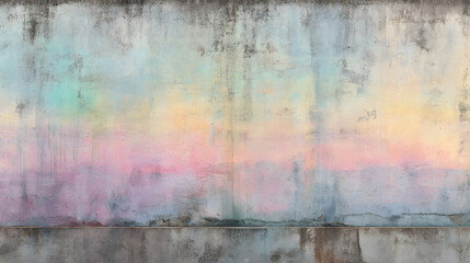 Faded pastel graffiti layers on weathered cement wall