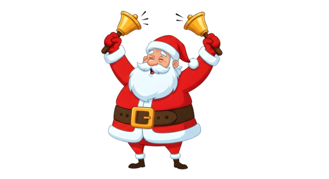 Santa claus ringing christmas bells isolated on transparent background cheerfully
