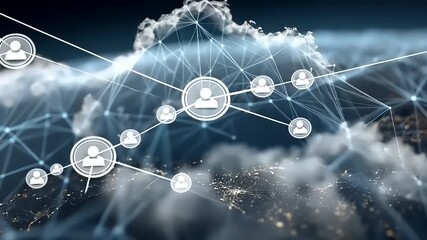 Digital network connections over a cityscape at night, showcasing technology and communication - Powered by Adobe