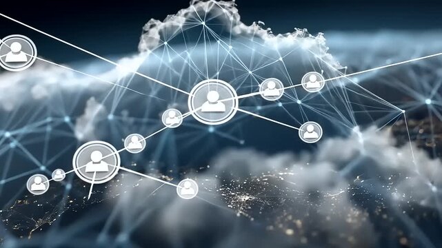 Digital network connections over a cityscape at night, showcasing technology and communication - Powered by Adobe