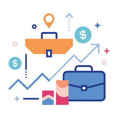 Minimal vector business finance icons for money growth and investment concepts isolated on white background