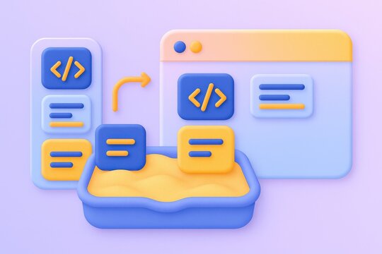AI generated user interface design featuring colorful components with code snippets and interactive web elements creating an engaging digital workspace atmosphere