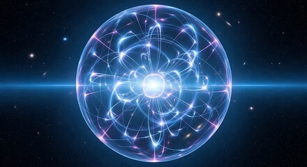 Obraz premium Abstract Blue Energy Sphere with Glowing Lines and Particles.