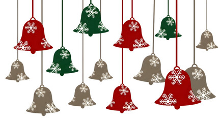 Colorful christmas bells isolated on transparent background for festive decoration