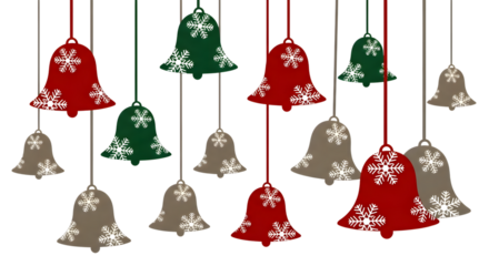 Colorful christmas bells isolated on transparent background for festive decoration