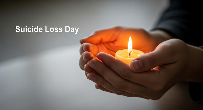 Celebrating Suicide Loss Day with candle in hand, remembering loved ones lost, and honoring their memory. Expressing support and remembrance on Suicide Loss Day as light shines, - Powered by Adobe