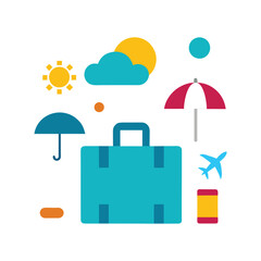 Simple vector illustration of travel and vacation elements isolated on white background