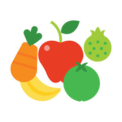 Collection of fresh and healthy food items illustrated as a simple vector graphic isolated on white background