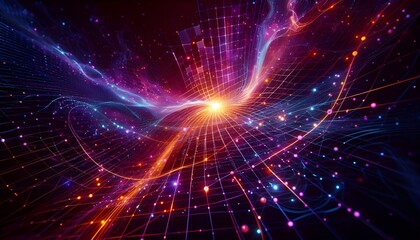 Digital Data Flow: Abstract tech art with colorful grids. AI Generated, Generative AI