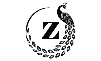 Letter Z logo with a stylized peacock silhouette on bird