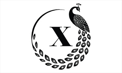 Letter X logo with a stylized peacock silhouette on bird