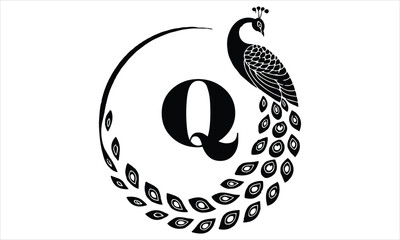 Letter Q logo with a stylized peacock silhouette on bird