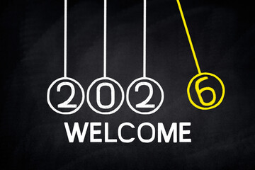 Handwriting 2026 on blackboard, countdown to 2026