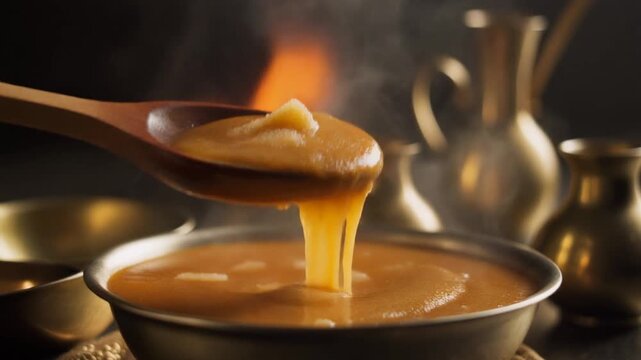 Sweet Pongal Scoop Hot Steaming Indian Dessert