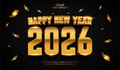 2026 Happy New Year Editable Text Effect Style 3d Bold Luxury Gold