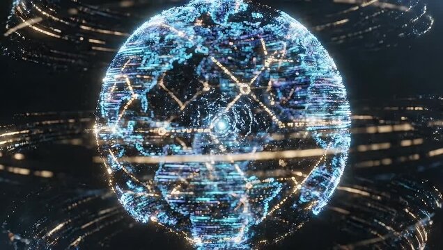 Futuristic Earth Globe with Digital Network and Rings. - Powered by Adobe
