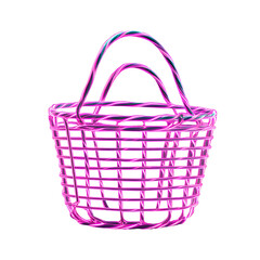 Vibrant neon pink empty shopping basket isolated on transparent background