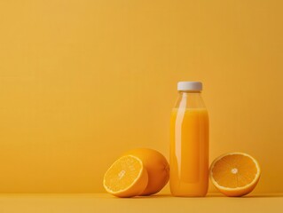 Fresh pressed juice in glass bottle with vibrant fruits, plantbased eating, detox and hydration concept