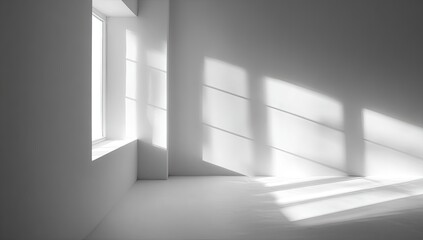 Obraz premium Minimalist interior with natural light streaming through a tall window casting shadows