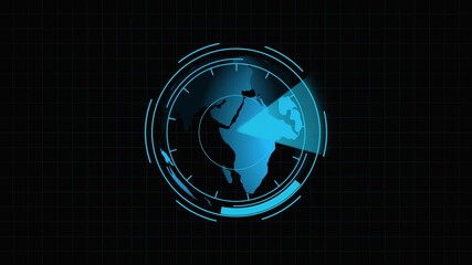 Animated Earth globe in blue with HUD elements and grid overlay, futuristic world map and tech interface design. Blue Digital Globe with Futuristic HUD Interface and Grid animation Background earth. - Powered by Adobe