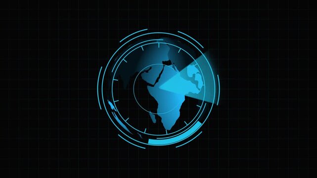 Animated Earth globe in blue with HUD elements and grid overlay, futuristic world map and tech interface design. Blue Digital Globe with Futuristic HUD Interface and Grid animation Background earth. - Powered by Adobe