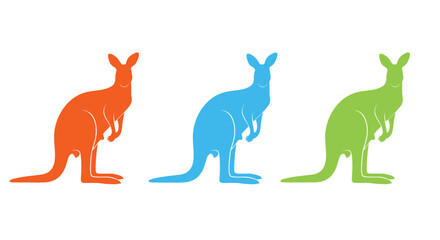 Three colorful kangaroo silhouettes stand in a row showcasing vibrant hues