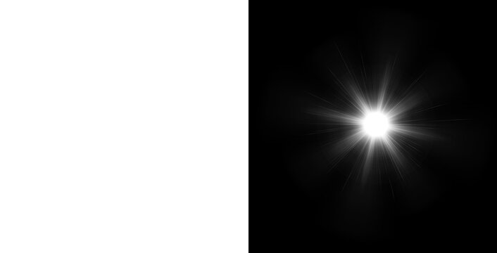 bright white starbursts with rays isolated on transparent background