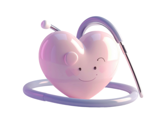 Animated cartoon heart with a stethoscope; healthcare concept on a black backdrop