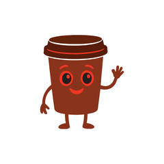 Happy Cartoon Drink Cup Character Waving
