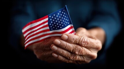 American Flag Stock Photo: Patriotism, USA, Freedom, Senior Hands