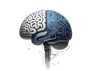 Half organic, half technological brain concept, symbolizing AI, innovation and advanced thinking