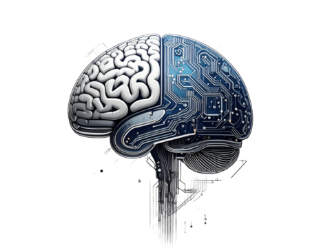 Half organic, half technological brain concept, symbolizing AI, innovation and advanced thinking