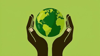 Vector illustration of caring hands holding the world global conservation concept