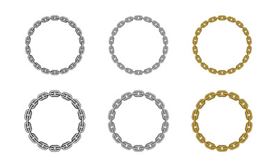 Set of Chain Circle Round Frame Border Necklace Vector Background Illustration