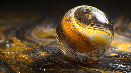 Golden Fluid Sphere Twisting in Space with Soft Ripples