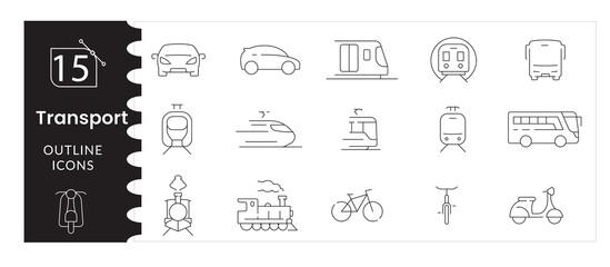 Transport Icon Set, Car, Truck, Bus, Airplane, Ship Vector Collection, Vehicle, Logistics Icons. Shipping, Delivery, Cargo. Freight Line Symbols, Travel Transport Vector Pack. Editable Stroke
