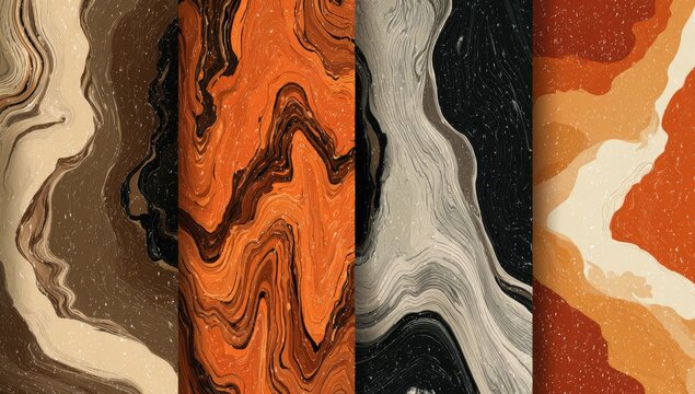 Four abstract designs feature swirling, marbled textures with gradients of color