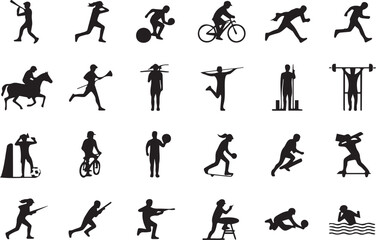 Diverse sports and activities silhouettes showcasing athleticism and recreation