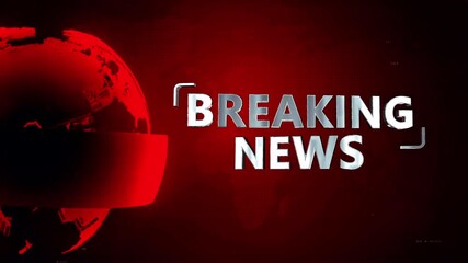 Dynamic breaking news intro with rotating red globe and abstract digital elements - Powered by Adobe