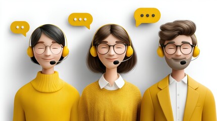 Customer Support Team: Smiling Agents with Headsets & Chat Bubbles, Customer service, Call center