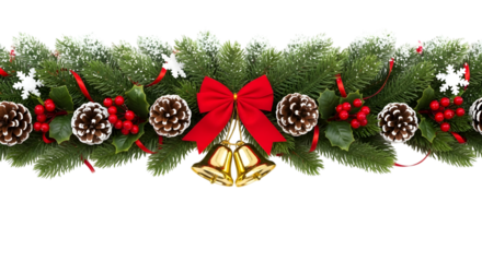 Christmas garland with ornaments isolated on transparent background, festive season