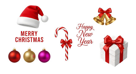 Festive christmas elements isolated on transparent background for holiday decoration
