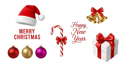 Festive christmas elements isolated on transparent background for holiday decoration