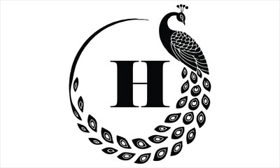 Letter H logo with a stylized peacock silhouette on bird