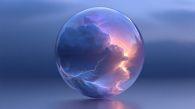 Shiny glass sphere on black background with colorful glow - Powered by Adobe