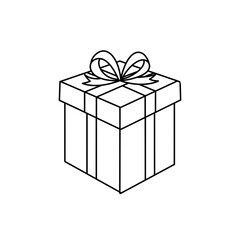 Elegant line art illustration of a gift box adorned with a decorative ribbon bow, perfect for celebratory designs and holiday themes