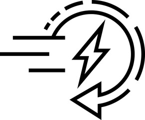 Energy Boost Line Icon with Lightning and Circular Arrow. A clean symbol representing fast energy recovery, power, and acceleratio