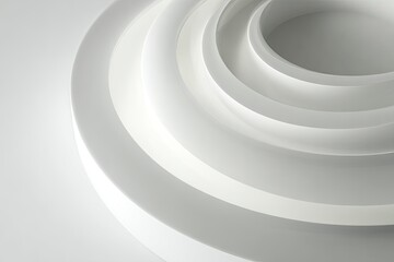 A minimalist spiral comprised of nested, curved white forms creating a 3D abstract design