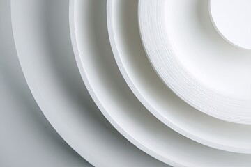 Abstract close-up showing layered white paper rings creating circular geometric shapes and shadows